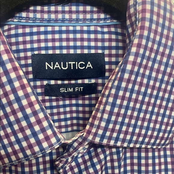 Nautica Men's Blue Purple Checkered Long sleeve dress shirt size S - Picture 2 of 10